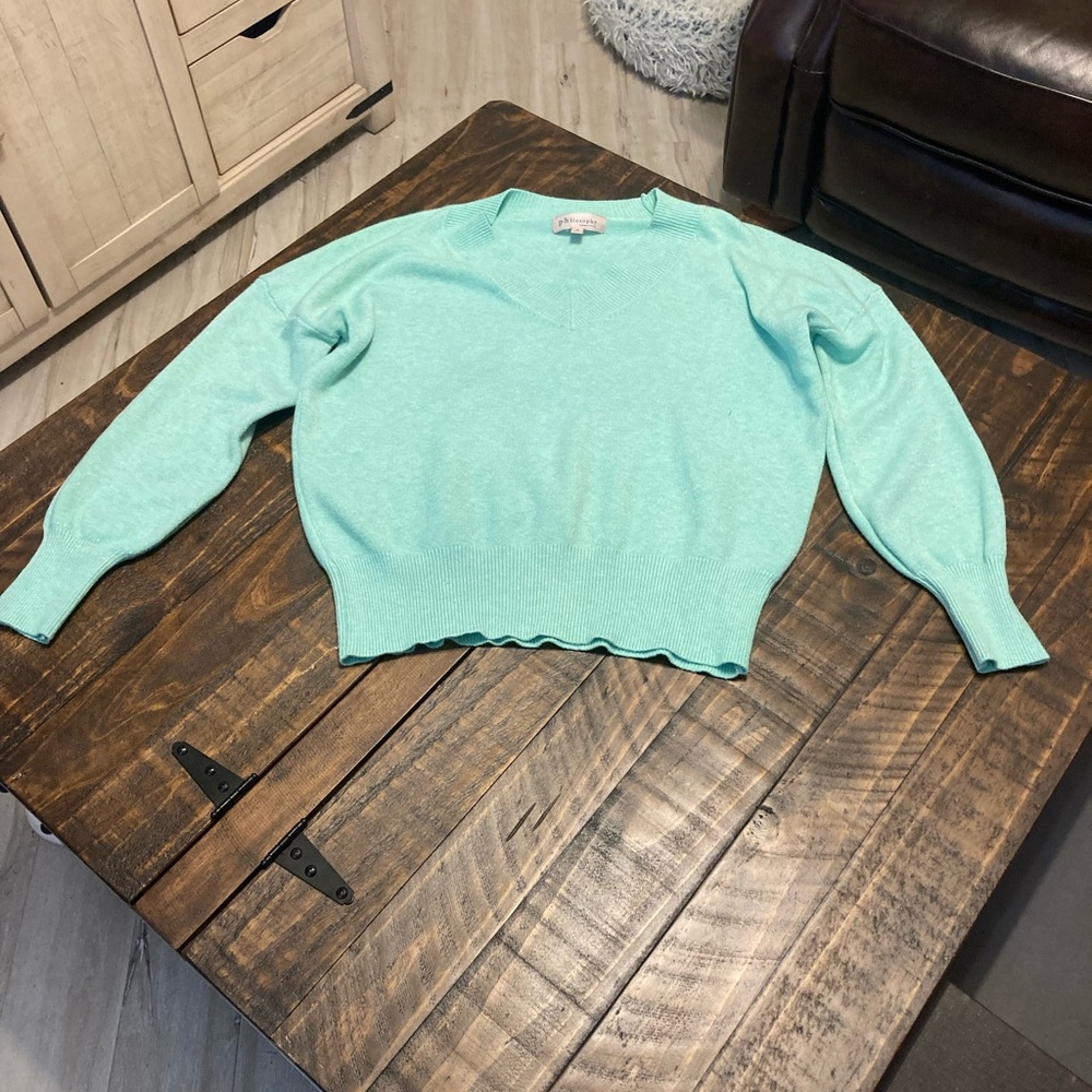 Philosophy Mint Green V Neck sweater Sz Med